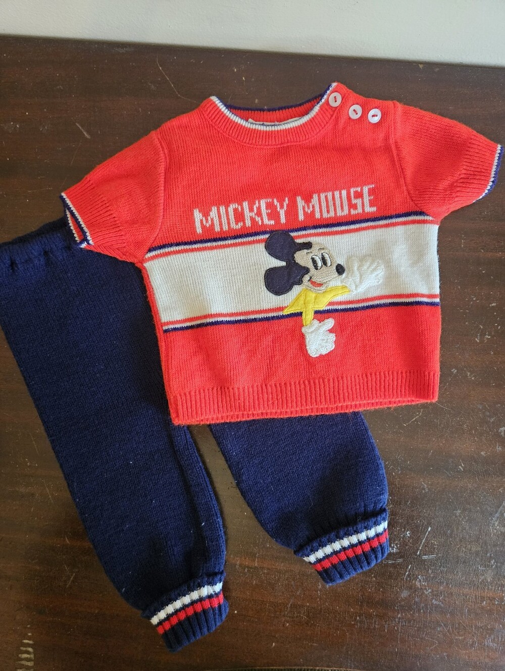 Vtg Mickey Mouse Knit Sweater Pants Set 12 Months Little Angel Disney 70s Nice